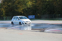 Fahrzeug vor der eingewässerten Schleuderplatte