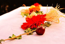 Bildtext: Tischdekoration mit Blume