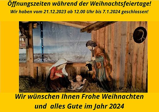 Bildtext: Text:Ankündigung des Öffungszeiten während der Weihnachtsfeiertage.